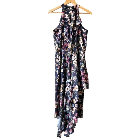 PARKER FLORAL HIGH Halter NECK SLEEVELESS ASYMMETRICAL DRESS COSMIC DAISY Sz M - Picture 3 of 15